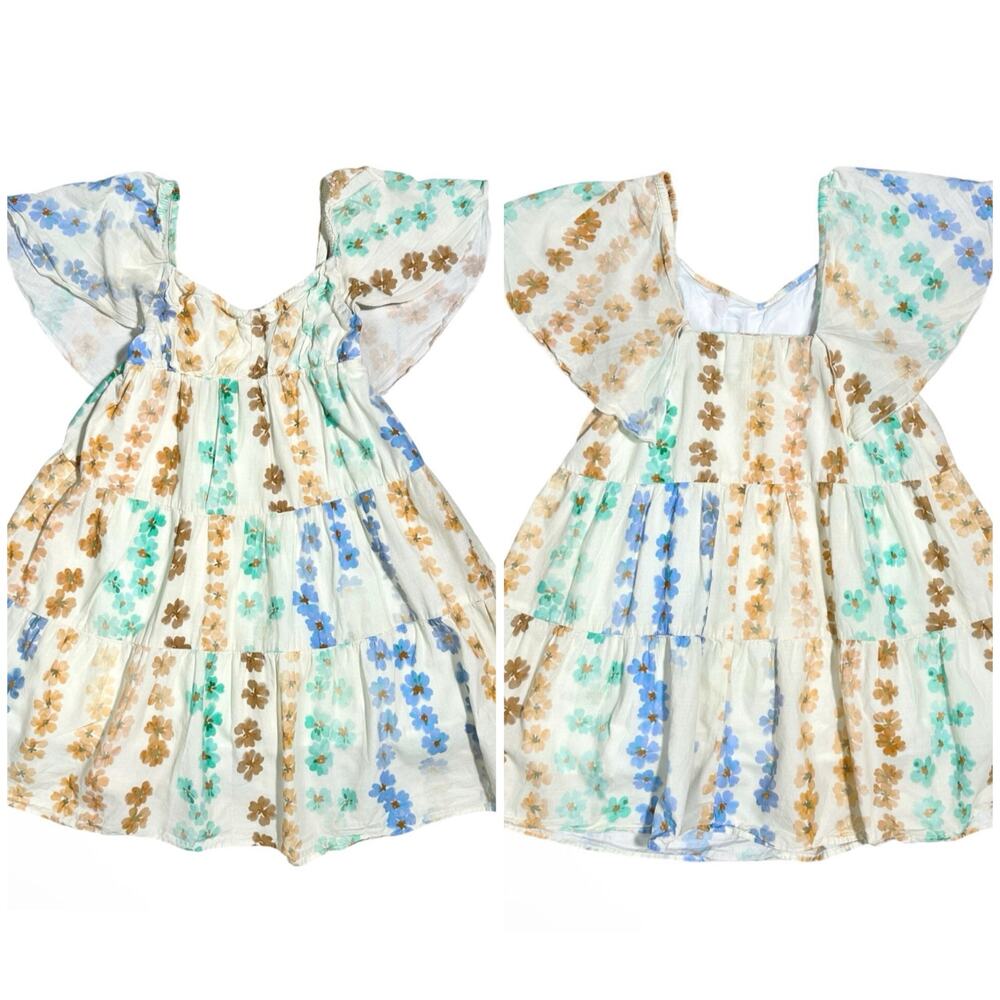 Zara | Girl | Pastel Floral Cotton Tiered Flutter Sleeve Spring Dress | Size 8